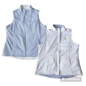 Women's White and Blue Patterned Vest
